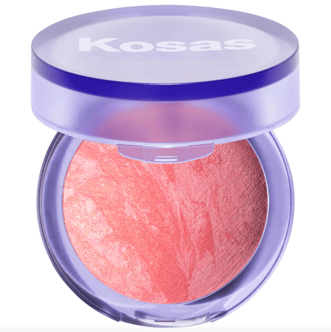 Kosas Blush is Life Baked Brightening Blush in a blue compact.