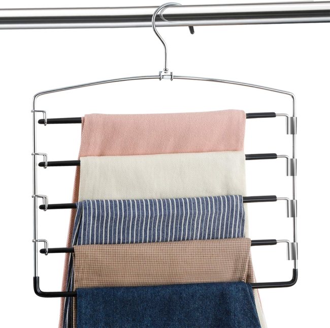 A hanger with multiple scarves on it