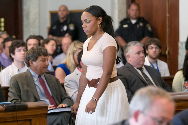 Shayanna Jenkins, girlfriend of Aaron Hernandez entered the court room. Former New England Patriots tight end Aaron Hernandez appeared in Attleboro District Court in Attleboro, Mass. on Wednesday, July 24, 2013. 