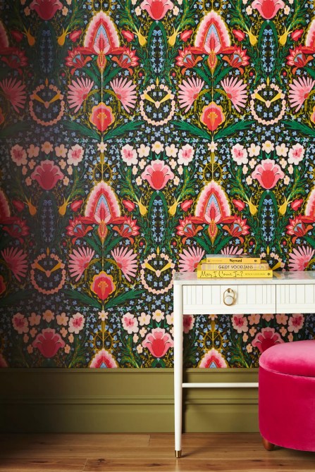 A bold-patterned wallpaper