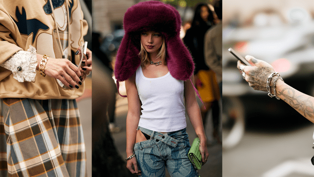 Fashion week guests wearing chain bracelets.