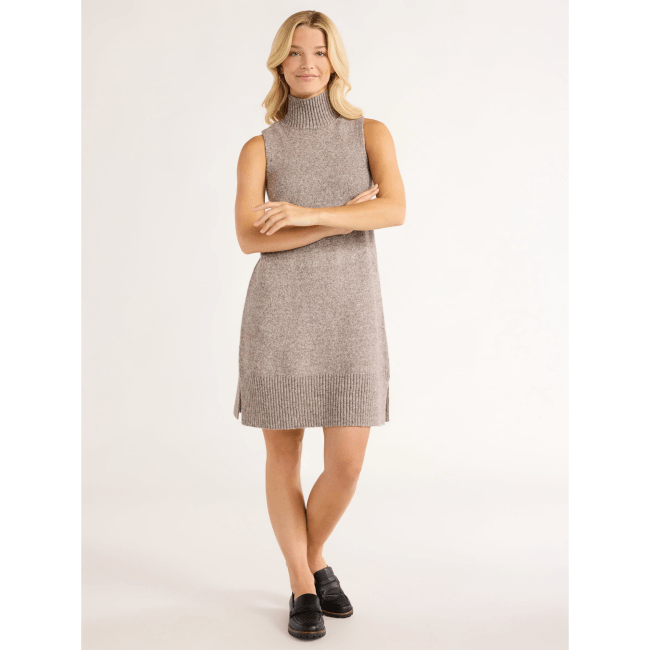 Free Assembly Sleeveless Turtleneck Sweater Mini Dress in light heather oat