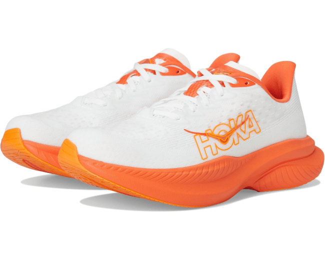 Hoka Mach 6 in white and orange colorway