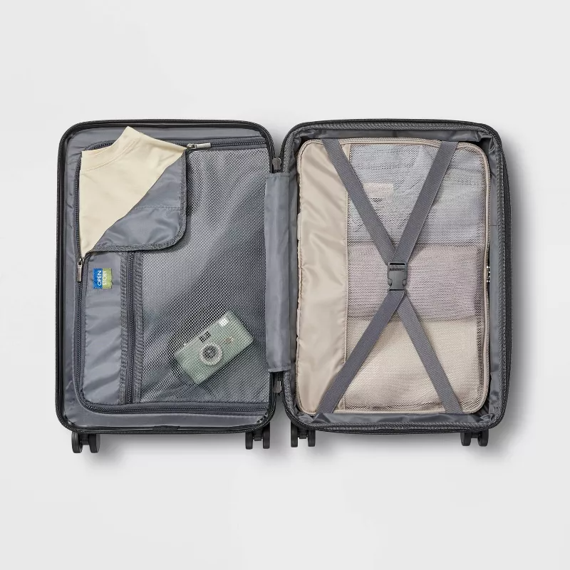 Inside of the Open Story Hardside Carry On Spinner Suitcase