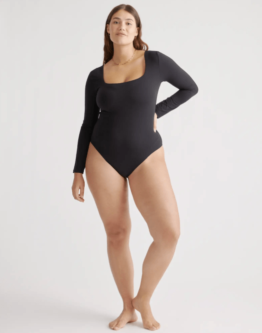 Quince Second Skin Square Neck Long Sleeve Bodysuit