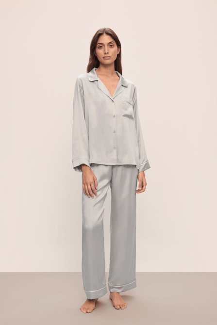 Eberjey Inez Washable Silk Long PJ Set in light blue