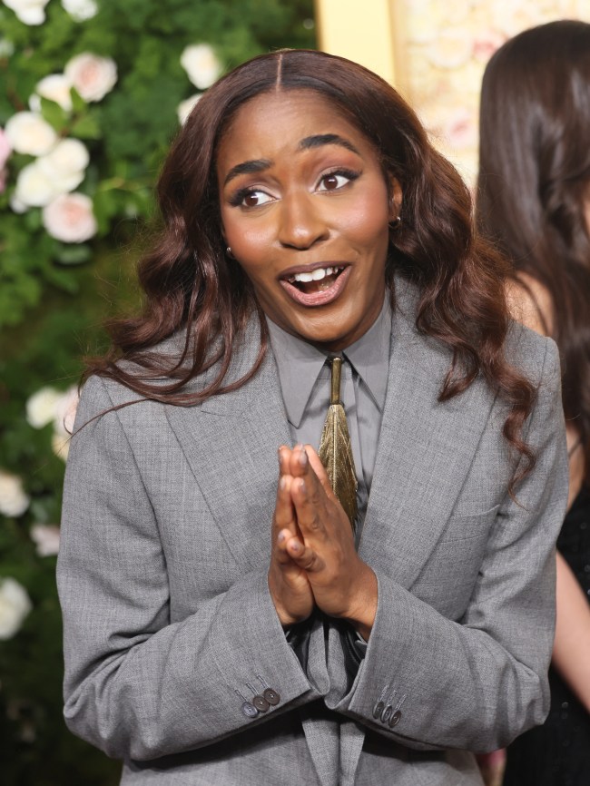 British actress Ayo Edebiri arrives for the 82nd annual Golden Globe Awards at the Beverly Hilton hotel in Beverly Hills, California, on January 5, 2025.