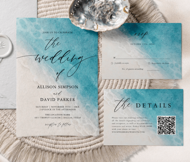 Summer Blue Ocean Beach Wedding Invitation
