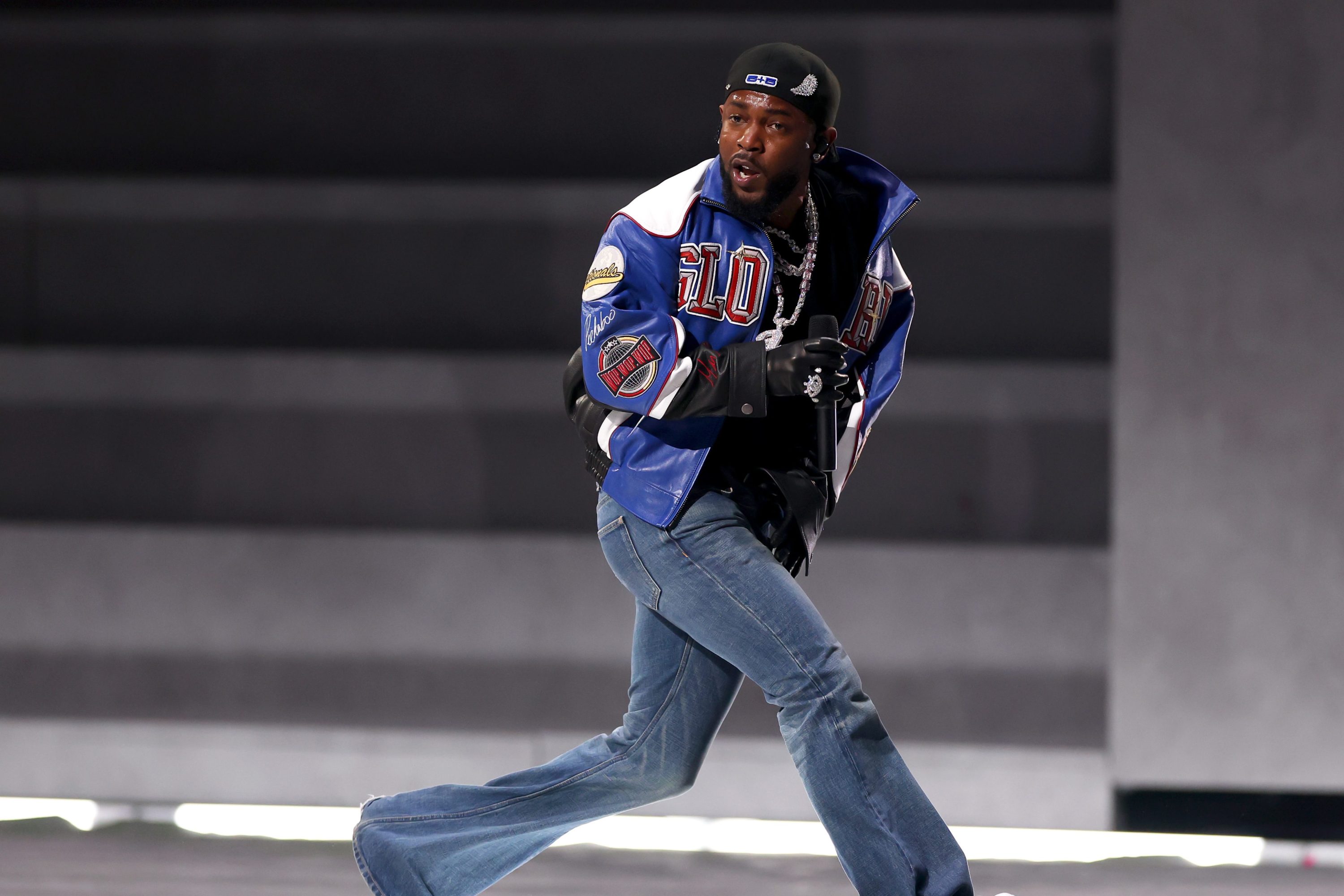 Kendrick Lamar performs onstage during Apple Music Super Bowl LIX Halftime Show at Caesars Superdome on February 09, 2025 in New Orleans, Louisiana.