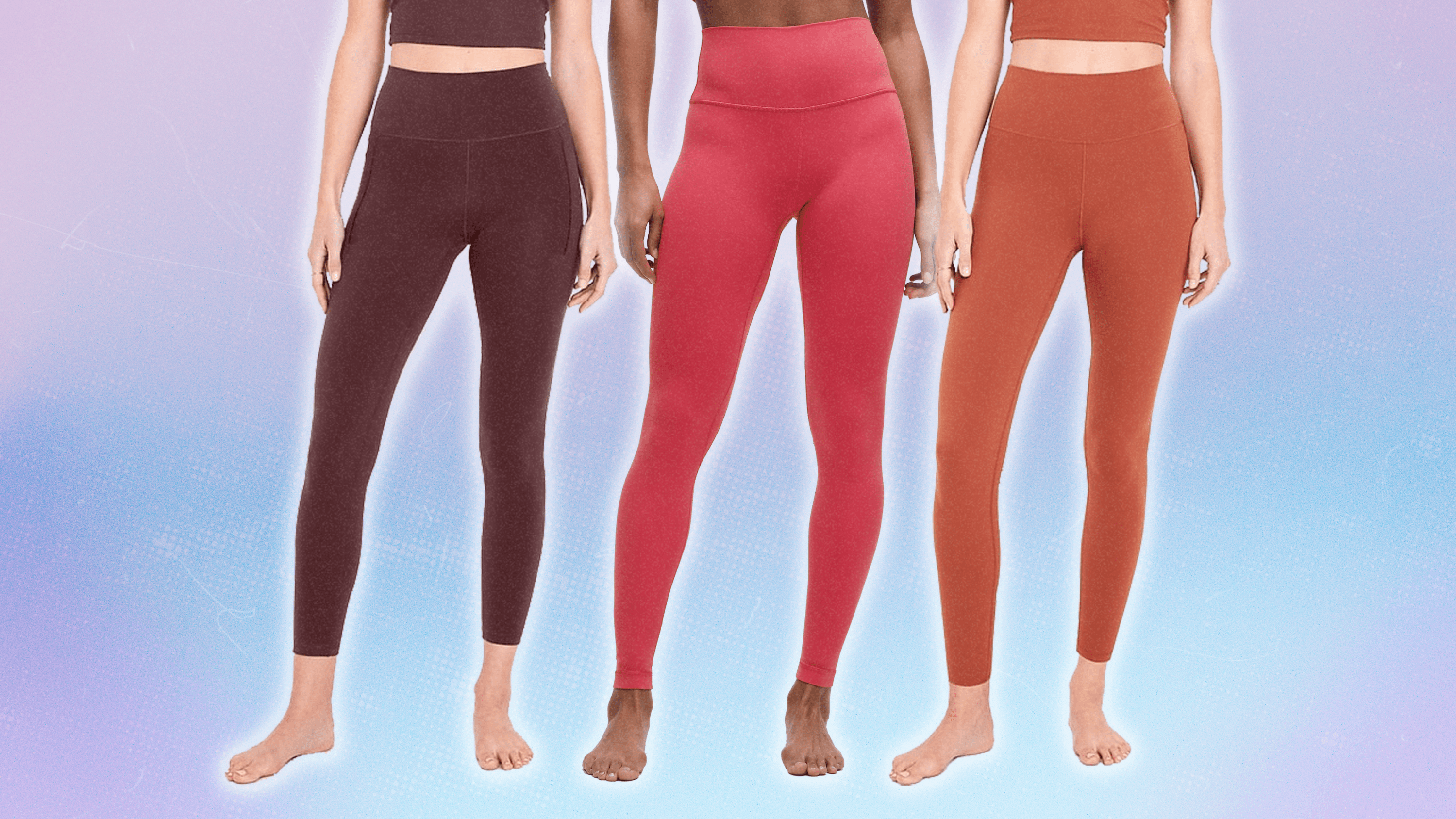 A model wearing the Old Navy Extra High-Waisted StudioSmooth 7/8 Pocket Leggings in a chocolate brown colorway