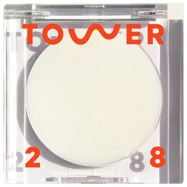 Tower 28 Beauty SuperDew Shimmer-Free Highlight Balm in a square compact.