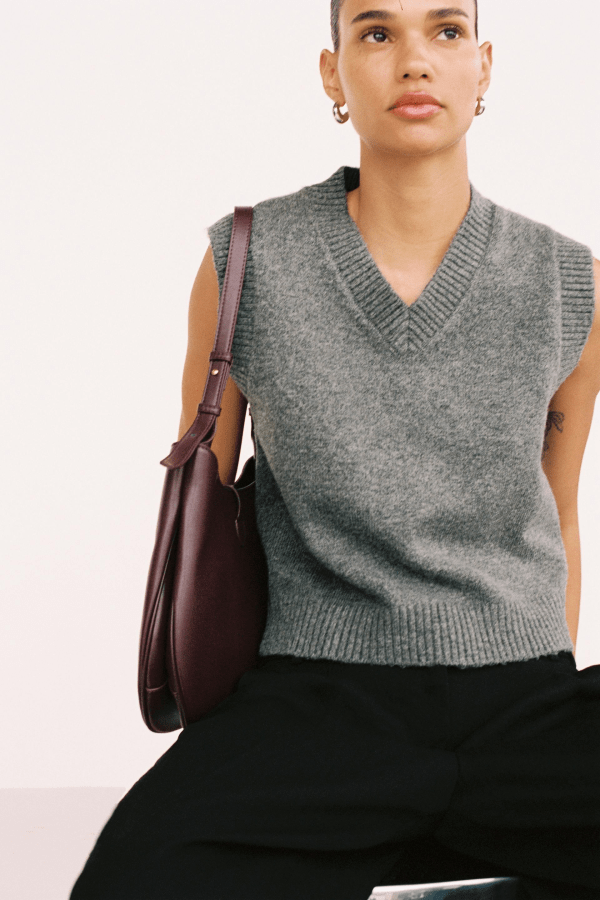 Zara Plain Knit Sweater Vest in gray
