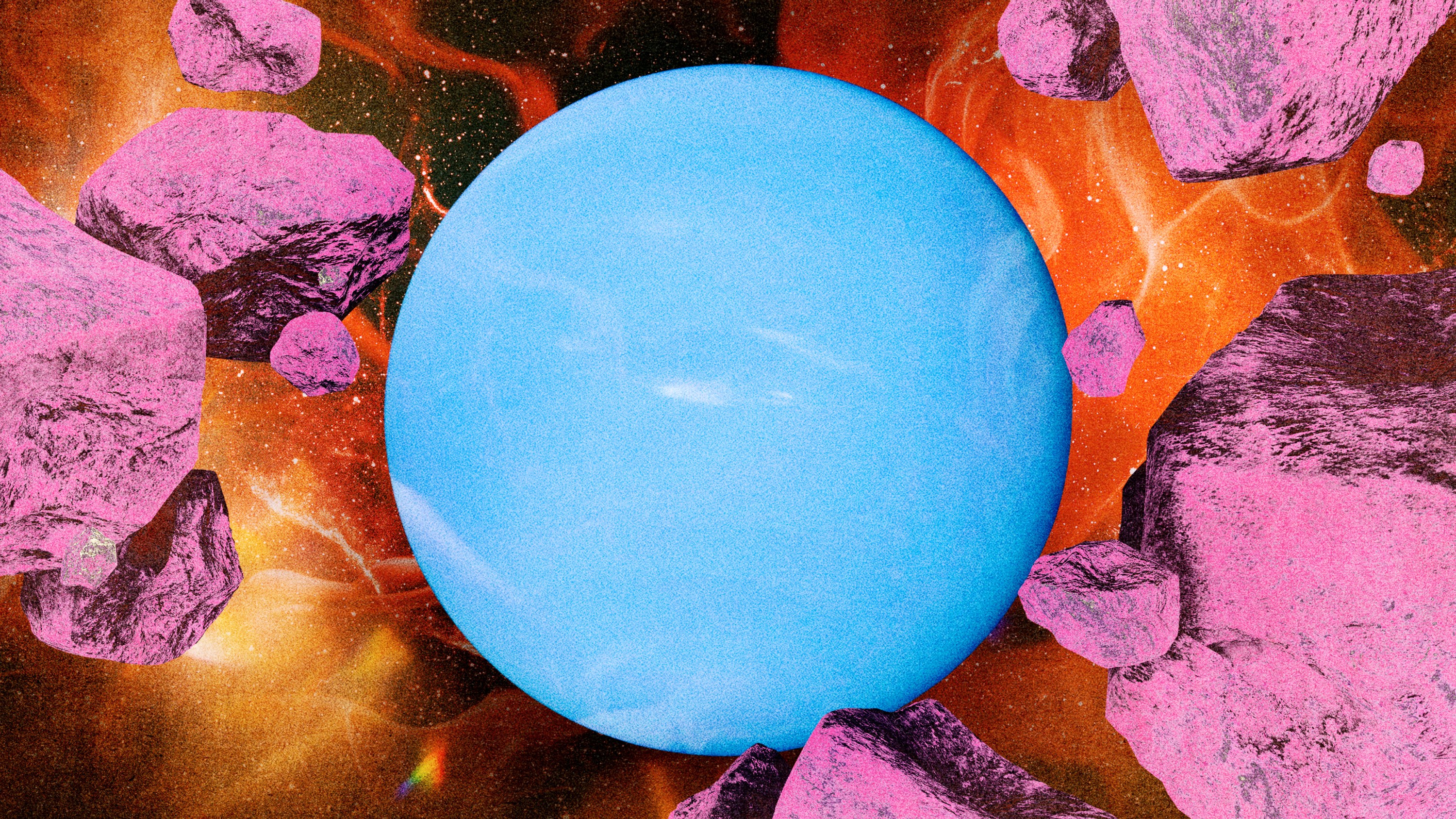 Planet Neptune over a fiery cosmic background