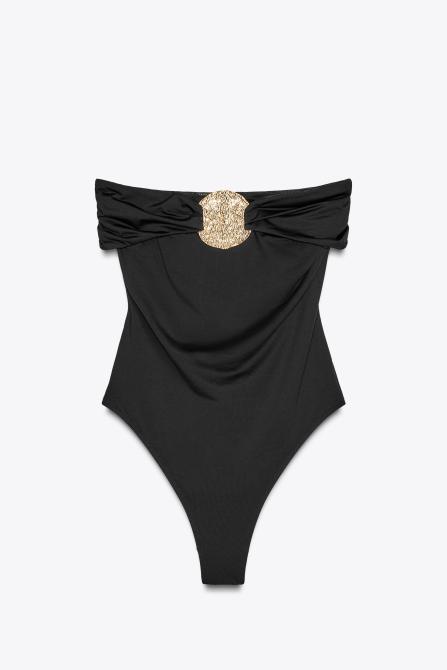 Metal Trim Bandeau Swimsuit