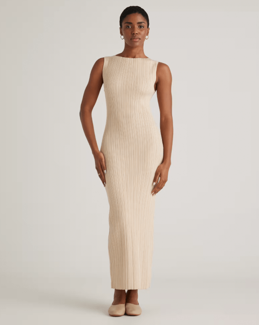 Cotton Cashmere Ribbed Sleeveless Midi Dress