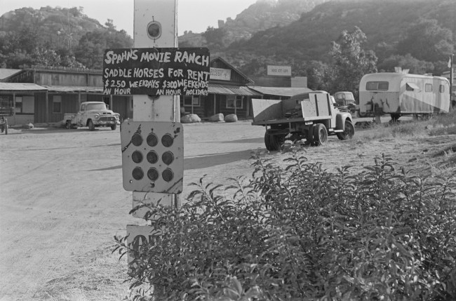 A sign at the Spahn Movie Ranch, owned by American rancher George Spahn and residence of the Manson Family, Los Angeles County, California, US, 28th August 1970.