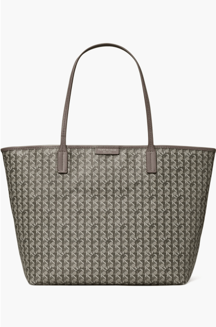 Tory Burch Ever-Ready Zip Tote in a beige brown colorway