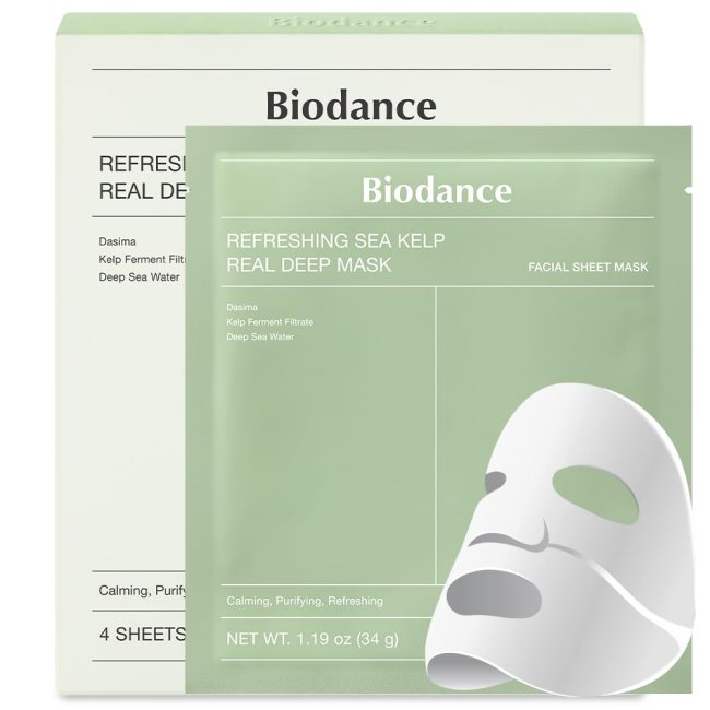BIODANCE Refreshing Sea Kelp Face Mask in a green box.