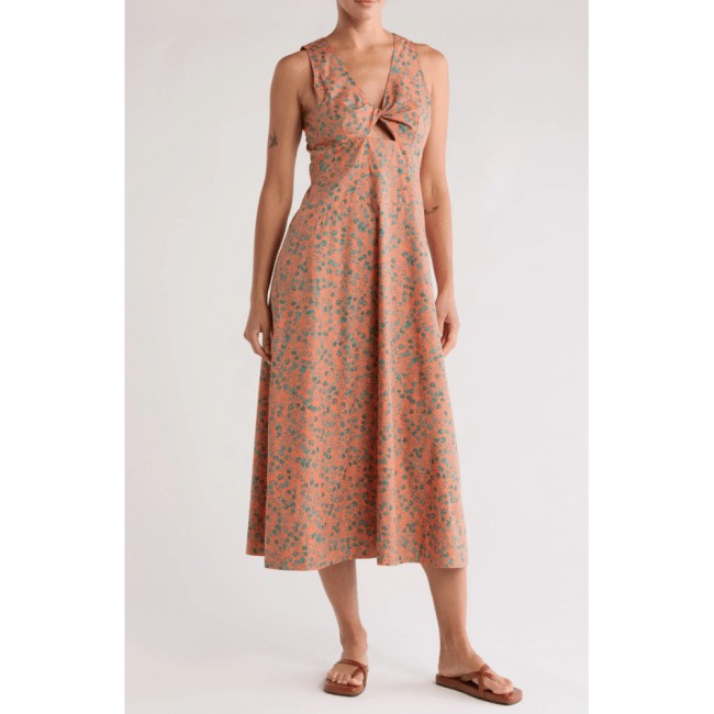 Madewell Floral Twist Front Poplin Midi Dress