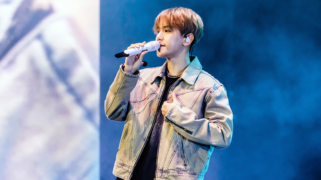 MONTERREY, MEXICO - AUGUST 22: Baekhyun performs during KAMP Monterrey 2023 festival at Arena Monterrey on August 22, 2023 in Monterrey, Mexico.