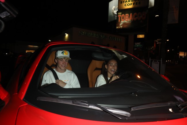 WEST HOLLYWOOD, CA - AUGUST 31: Madison Beer and Nick Austin seen leaving the Saddleranch on August 31, 2020 in West Hollywood, California.