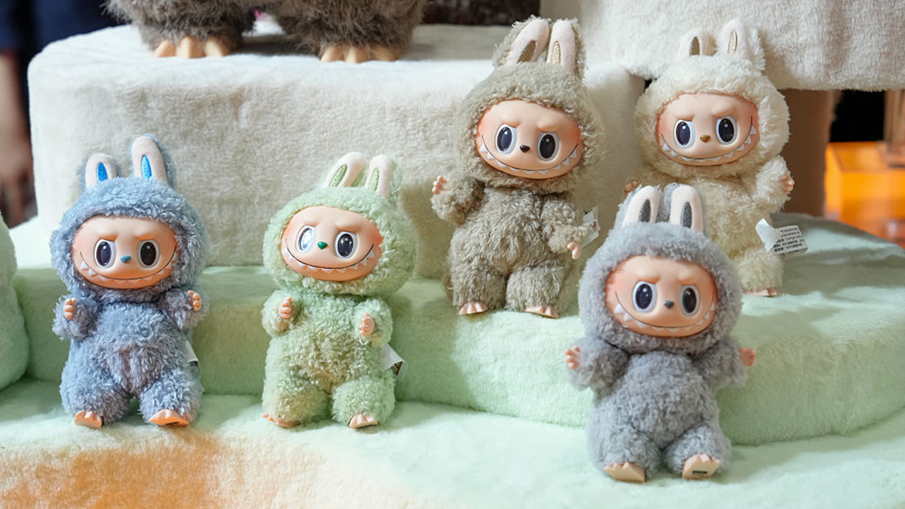 BEIJING, CHINA - SEPTEMBER 11: Labubu figurines are on display at the booth of Pop Mart during the 2025 China International Fair for Trade in Services (CIFTIS) at Shougang Park on September 11, 2025 in Beijing, China. Beijing-based POP MART made its debut at CIFTIS as the exclusive fashion culture brand partner. (Photo by VCG/VCG via Getty Images)