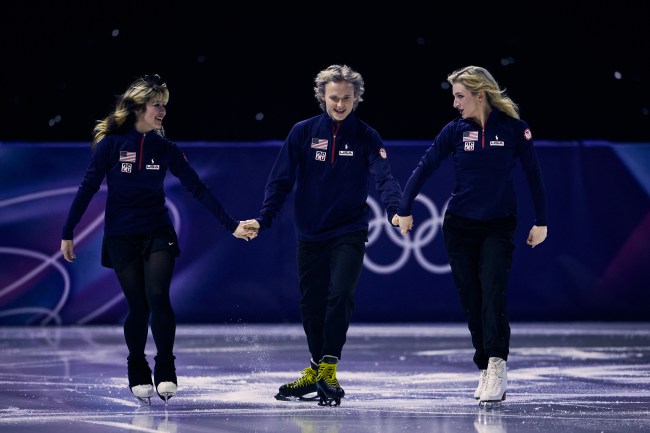 MILAN, ITALY - FEBRUARY 21: (L-R) Alysa Liu, Ilia Malinin and Amber Glenn of Team United States perform in the Figure Skating Exhibition Gala on day fifteen of the Milano Cortina 2026 Winter Olympic games at Milano Ice Skating Arena on February 21, 2026 in Milan, Italy. (