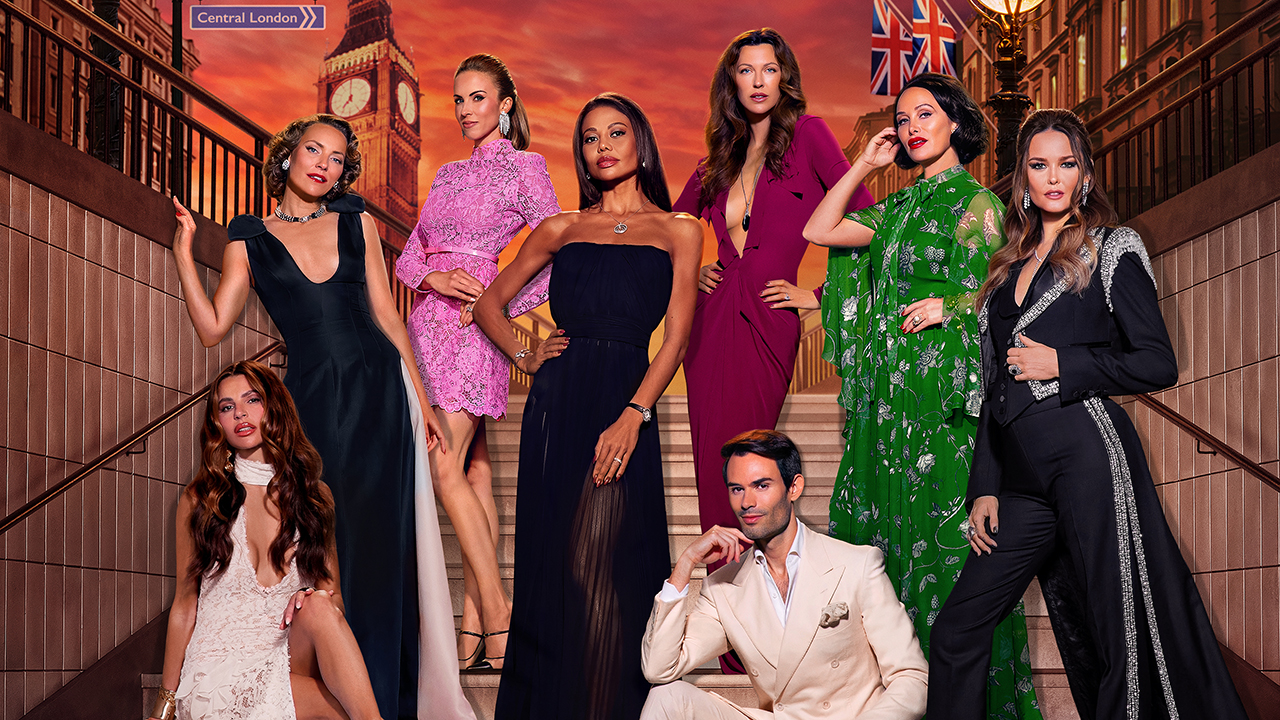 LADIES OF LONDON: THE NEW REIGN -- Season:4 -- Pictured: (l-r) Misse Beqiri, Martha Sitwell, Myka Meier, Lady Emma Thynn, Margo Stilley, Mark-Francis Vandelli, Kimi Murdoch, Lottie Kane