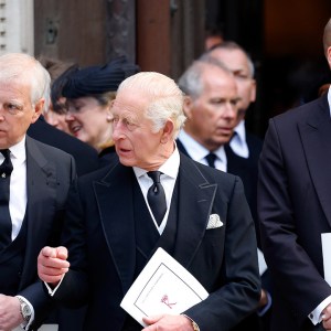 Prince Andrew, Duke of York, King Charles III and Prince William, Prince of Wales attend Katharine, Duchess of Kent's Requiem Mass service at Westminster Cathedral on September 16, 2025 in London, England.